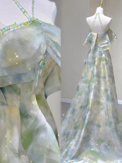Elegant A Line Halter Green Chiffon Long Stunning Prom Dresses Inspiration Prom Gowns Princess Graduation Dress AU052