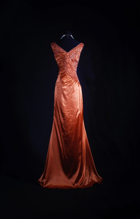Vintage Prom Dresses 1950s Retro Classy V Neck Rust Red Long Prom Dress Inspiration Prom Dresses AU052
