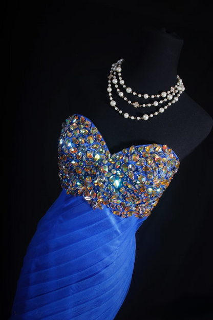 Vintage Prom Dresses Aesthetic Mermaid Sweetheart Royal Blue Tulle Beads Long Prom Dress Inspiration Prom Dresses AU054