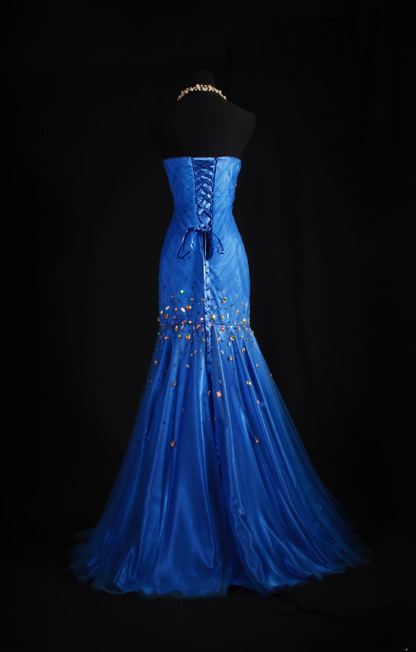 Vintage Prom Dresses Aesthetic Mermaid Sweetheart Royal Blue Tulle Beads Long Prom Dress Inspiration Prom Dresses AU054
