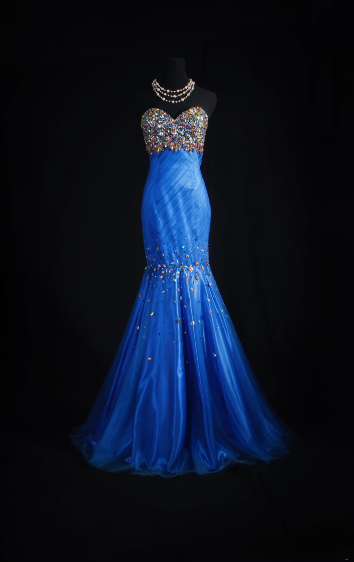 Vintage Prom Dresses Aesthetic Mermaid Sweetheart Royal Blue Tulle Beads Long Prom Dress Inspiration Prom Dresses AU054