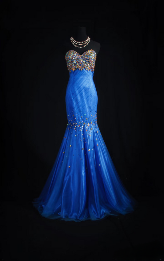 Vintage Prom Dresses Aesthetic Mermaid Sweetheart Royal Blue Tulle Beads Long Prom Dress Inspiration Prom Dresses AU054