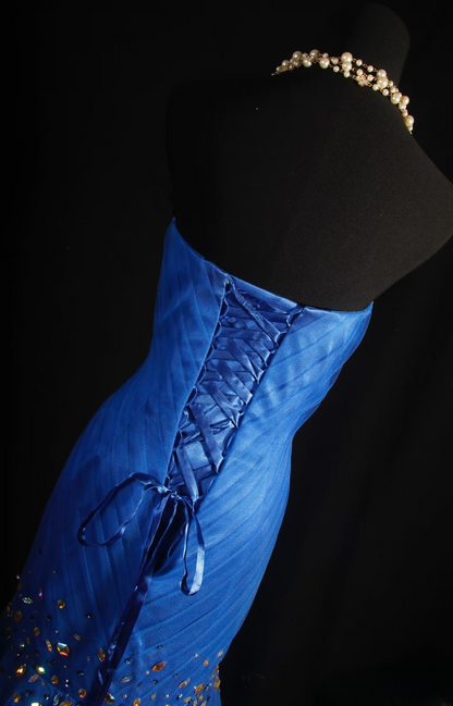 Vintage Prom Dresses Aesthetic Mermaid Sweetheart Royal Blue Tulle Beads Long Prom Dress Inspiration Prom Dresses AU054