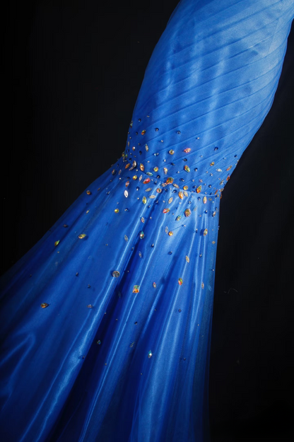 Vintage Prom Dresses Aesthetic Mermaid Sweetheart Royal Blue Tulle Beads Long Prom Dress Inspiration Prom Dresses AU054