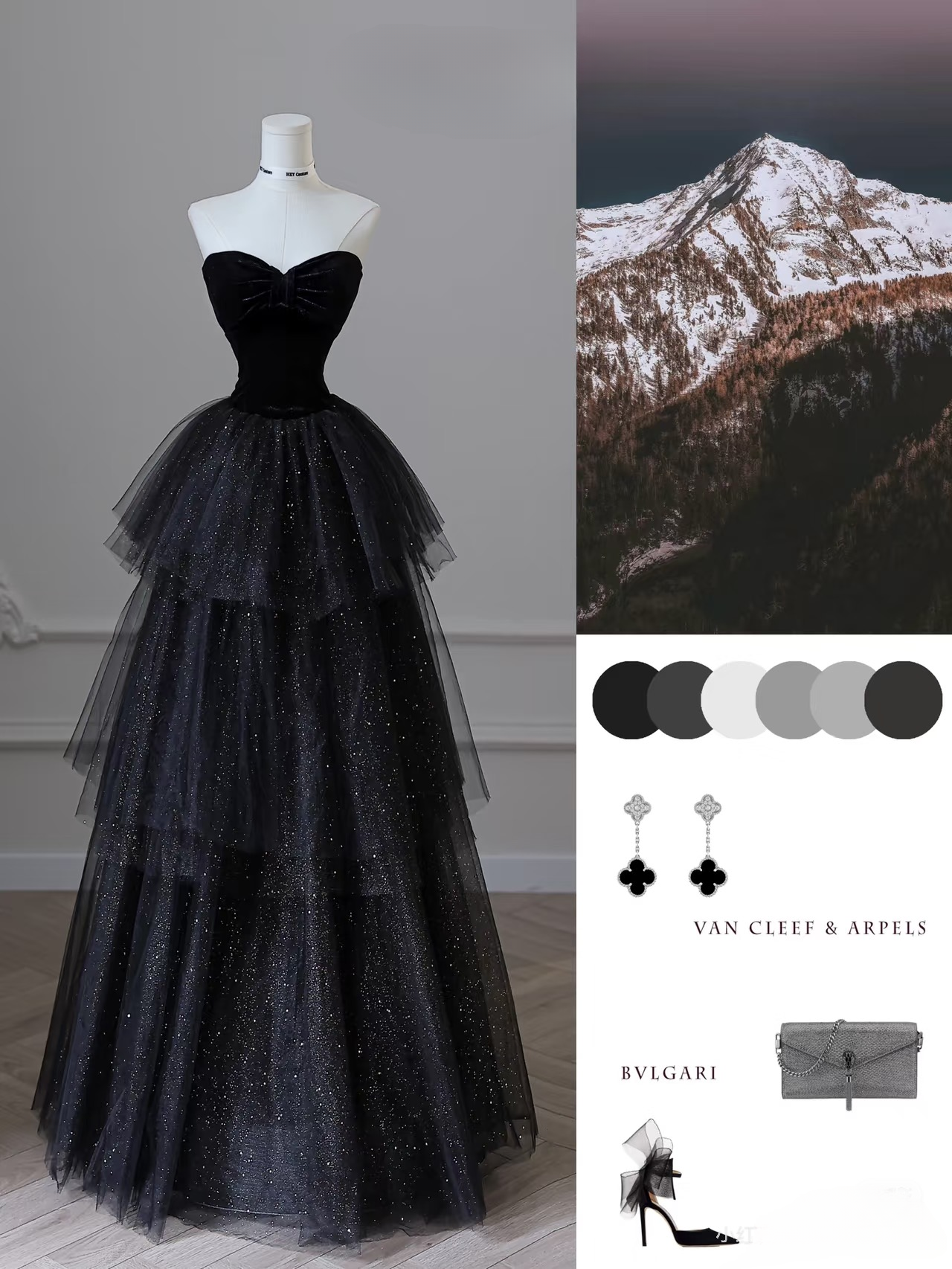 Ball Gown Sweetheart Tulle Black Glam Prom Dresses Inspiration Tulle Prom Gowns Princess Formal Evening Dress AU056