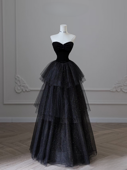 Ball Gown Sweetheart Tulle Black Glam Prom Dresses Inspiration Tulle Prom Gowns Princess Formal Evening Dress AU056