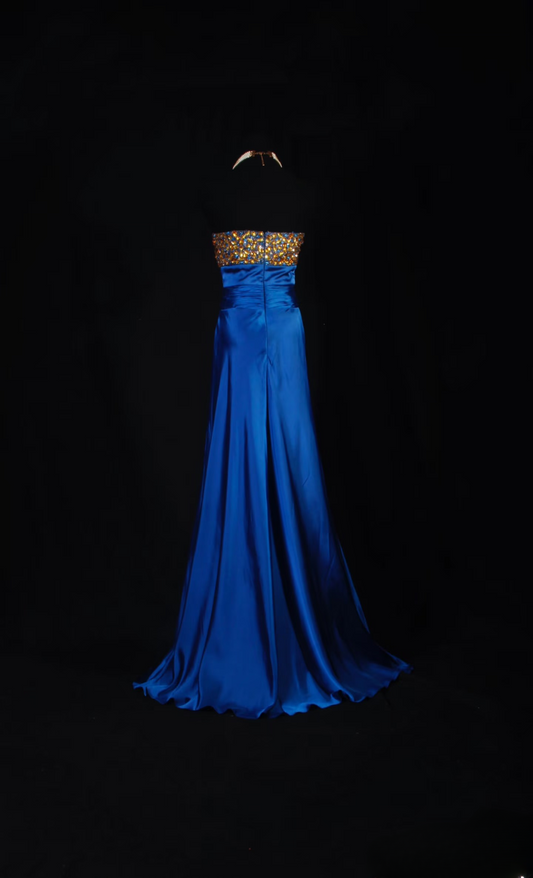 Vintage Prom Dresses 2000s A line Sweetheart Royal Blue Satin Prom Dress Inspiration Long Prom Dresses AU058