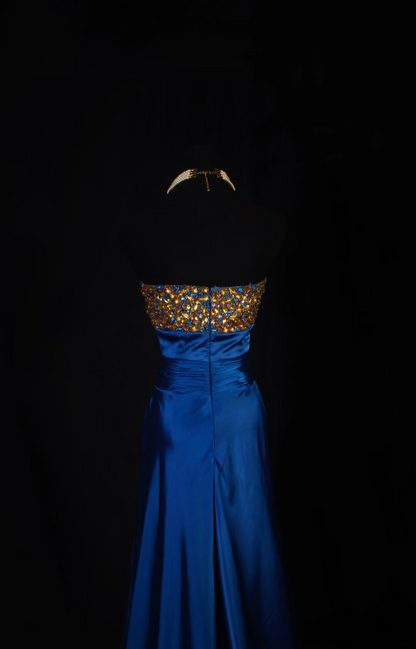 Vintage Prom Dresses 2000s A line Sweetheart Royal Blue Satin Prom Dress Inspiration Long Prom Dresses AU058