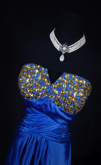 Vintage Prom Dresses 2000s A line Sweetheart Royal Blue Satin Prom Dress Inspiration Long Prom Dresses AU058