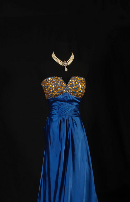 Vintage Prom Dresses 2000s A line Sweetheart Royal Blue Satin Prom Dress Inspiration Long Prom Dresses AU058