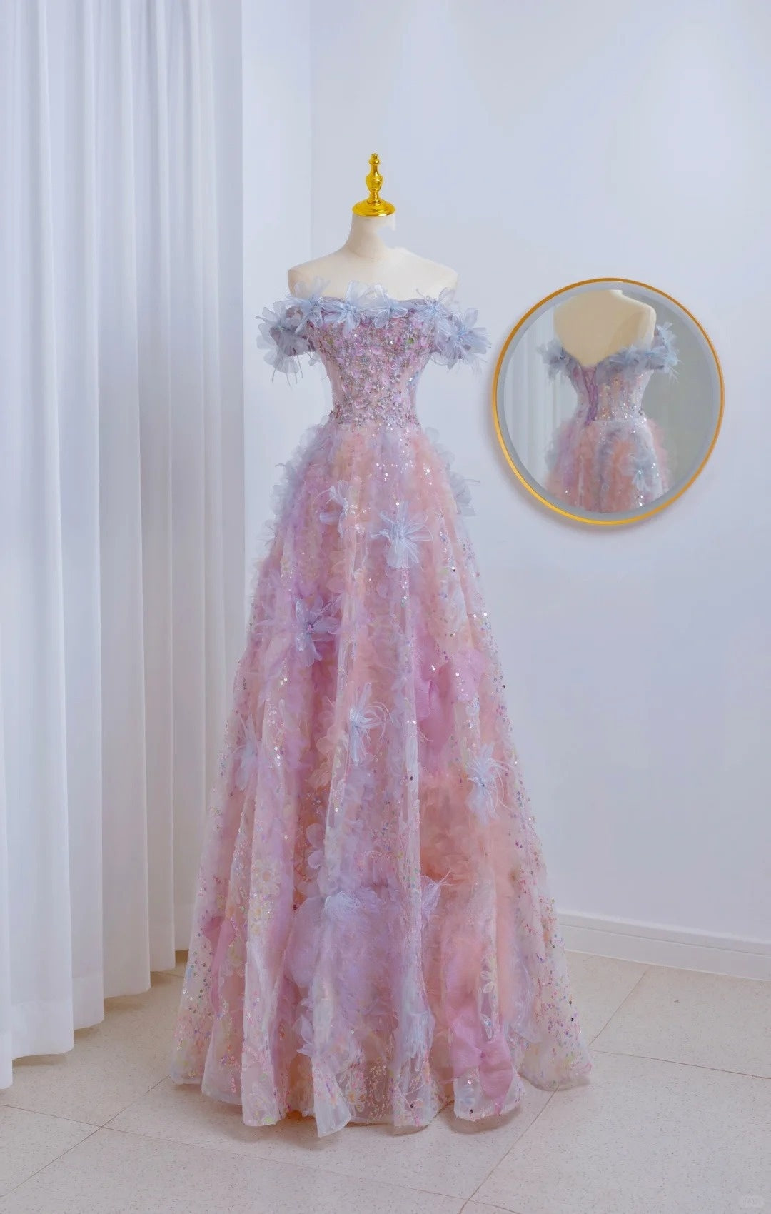 Classy A line Off The Shoulder Pink Floral Floor Length Prom Dresses Formal Dress Birthday Outfits Prom Gown AU060