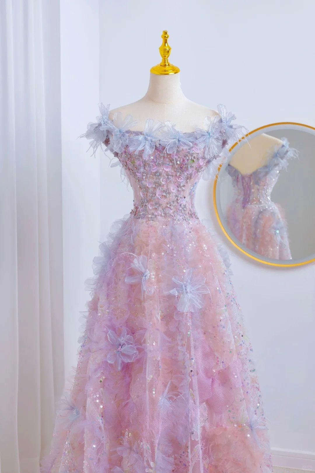 Classy A line Off The Shoulder Pink Floral Floor Length Prom Dresses Formal Dress Birthday Outfits Prom Gown AU060