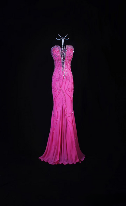 Vintage Prom Dresses 90s Ball Mermaid Strapless Hot Pink Long Prom Dress Inspiration Prom Dresses AU060