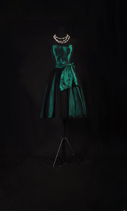 Chic Ball Gown Strapless Dark Green Taffeta Short 18th Birthday Dress Homecoming Dresses Cocktail Gown AU061