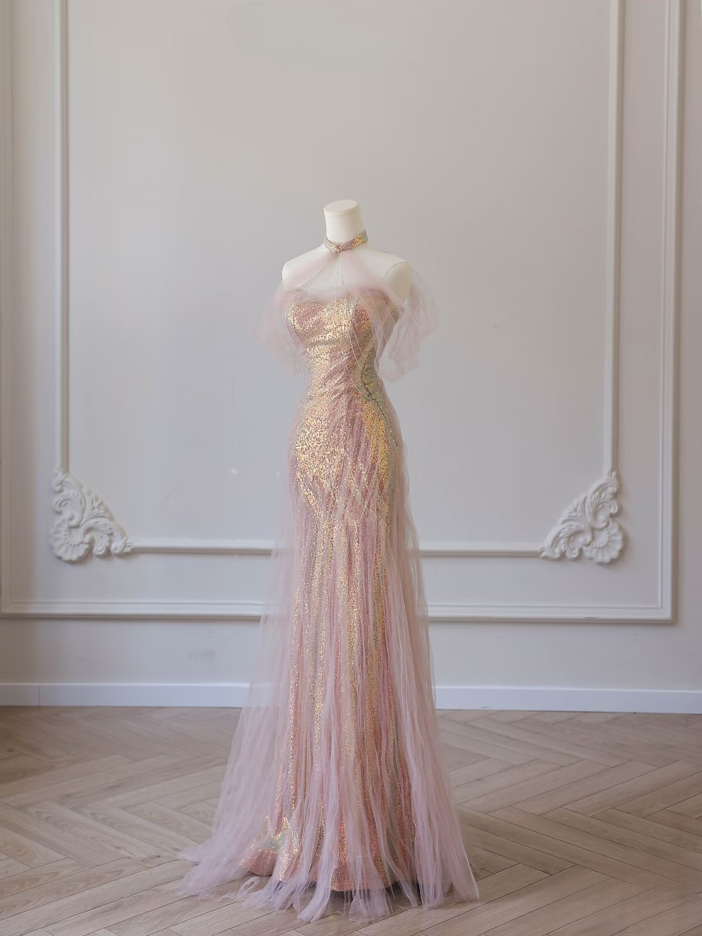 Beautiful Mermaid Sweetheart Sequin Pink Prom Dresses Inspiration Prom Dress Princess Graduation Dress AU066
