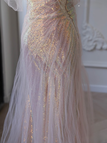 Beautiful Mermaid Sweetheart Sequin Pink Prom Dresses Inspiration Prom Dress Princess Graduation Dress AU066