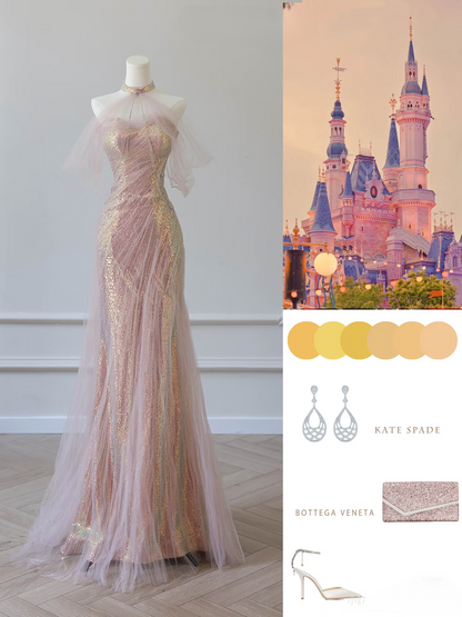 Beautiful Mermaid Sweetheart Sequin Pink Prom Dresses Inspiration Prom Dress Princess Graduation Dress AU066