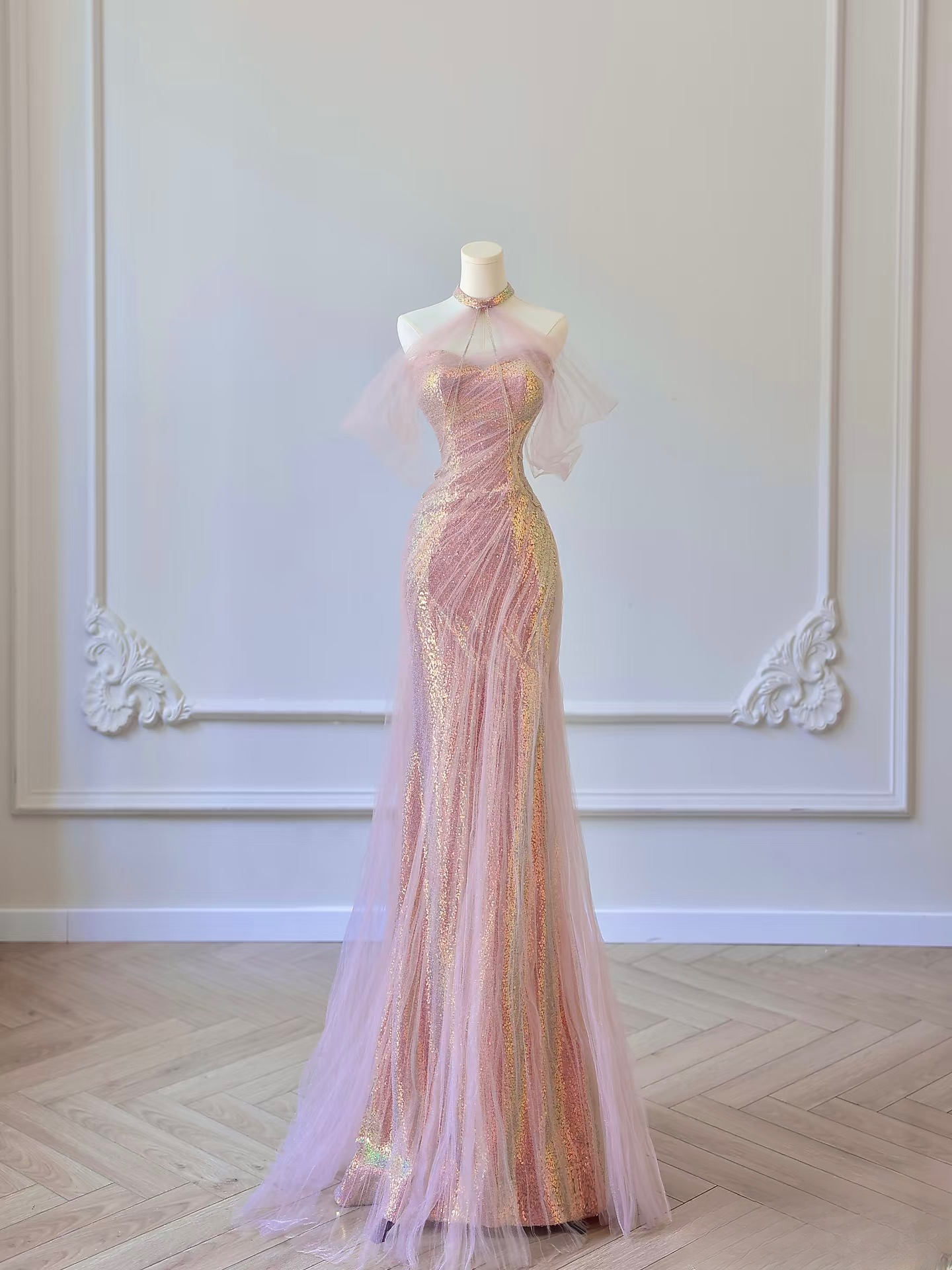 Beautiful Mermaid Sweetheart Sequin Pink Prom Dresses Inspiration Prom Dress Princess Graduation Dress AU066
