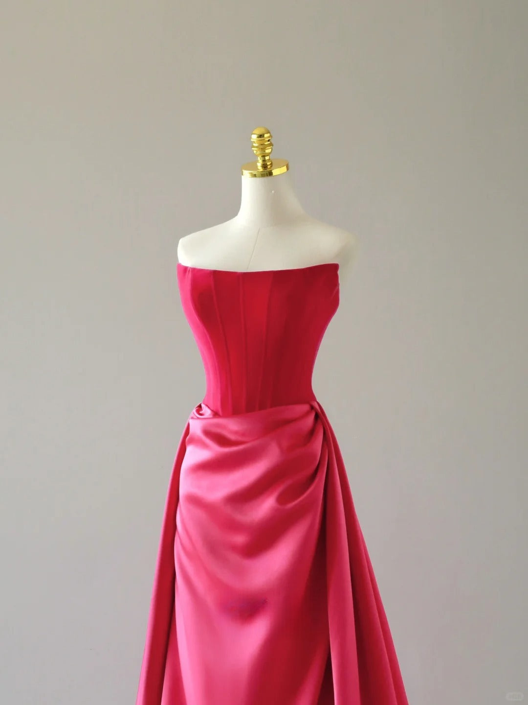 Charming Mermaid Strapless Hot Pink Satin Sleeveless Prom Dresses Long Prom Gowns AU067