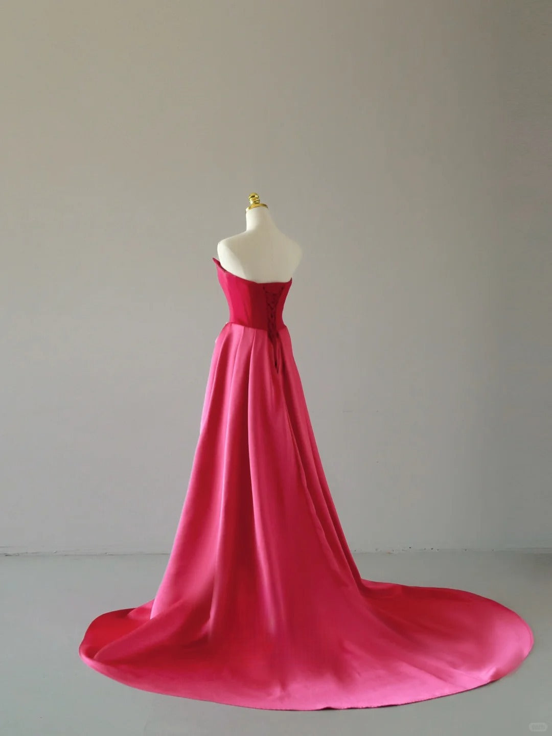 Charming Mermaid Strapless Hot Pink Satin Sleeveless Prom Dresses Long Prom Gowns AU067