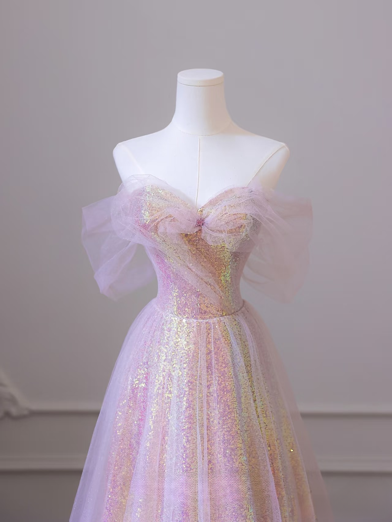 Beautiful A line Off The Shoulder Sequin Pink Prom Dresses Inspiration Prom Dress Princess Graduation Dress AU068