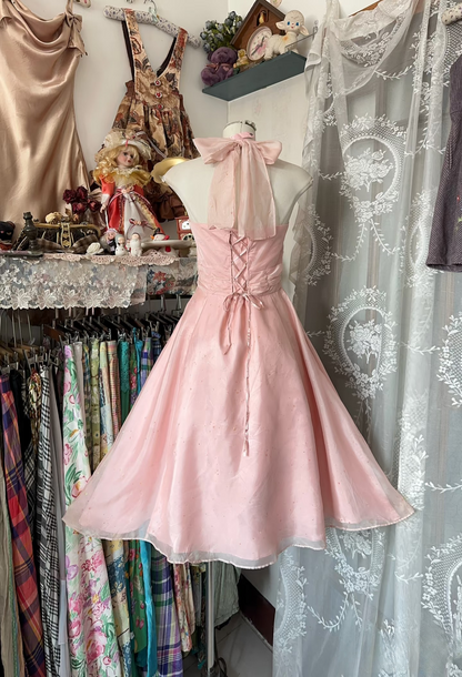 Chic Ball Gown Halter Blush Pink Short 19th Birthday Dress Homecoming Dresses Cocktail Gown AU068