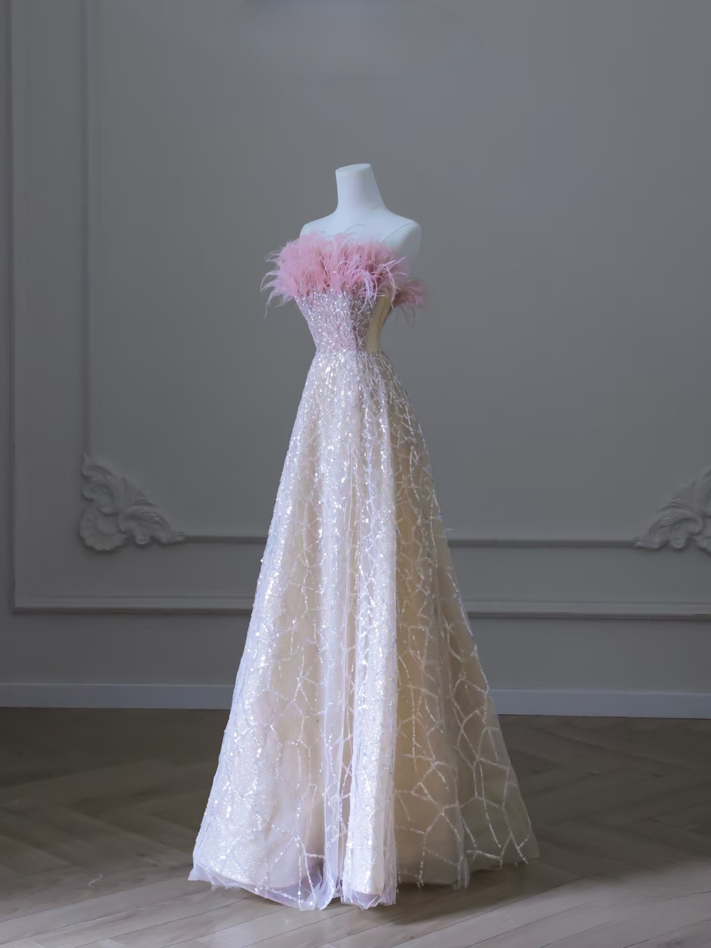 Classy A Line Strapless Sequin Pink Long Prom Dresses Inspiration Trending Prom Gowns Formal Prom Dress AU069