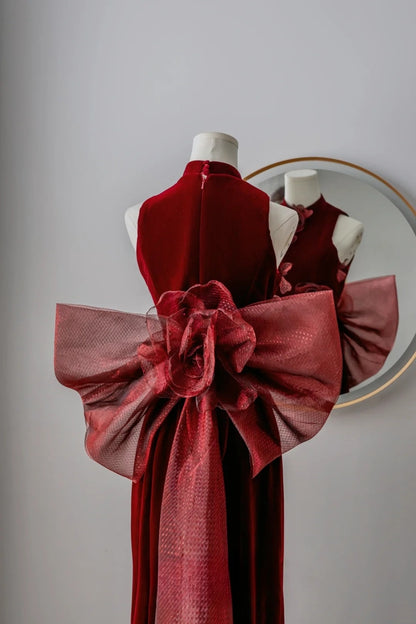 Classy Mermaid High Neck Burgundy Velvet Prom Dresses Formal Dress Birthday Outfits Prom Gown AU069