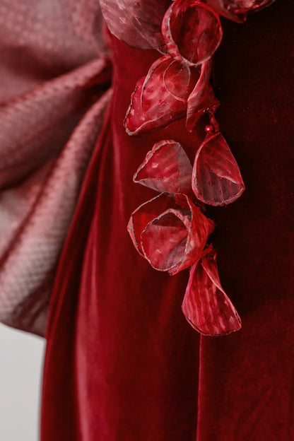 Classy Mermaid High Neck Burgundy Velvet Prom Dresses Formal Dress Birthday Outfits Prom Gown AU069