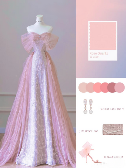 Beautiful A line Off The Shoulder Sequin Pink Prom Dresses Inspiration Prom Dress Princess Graduation Dress AB004