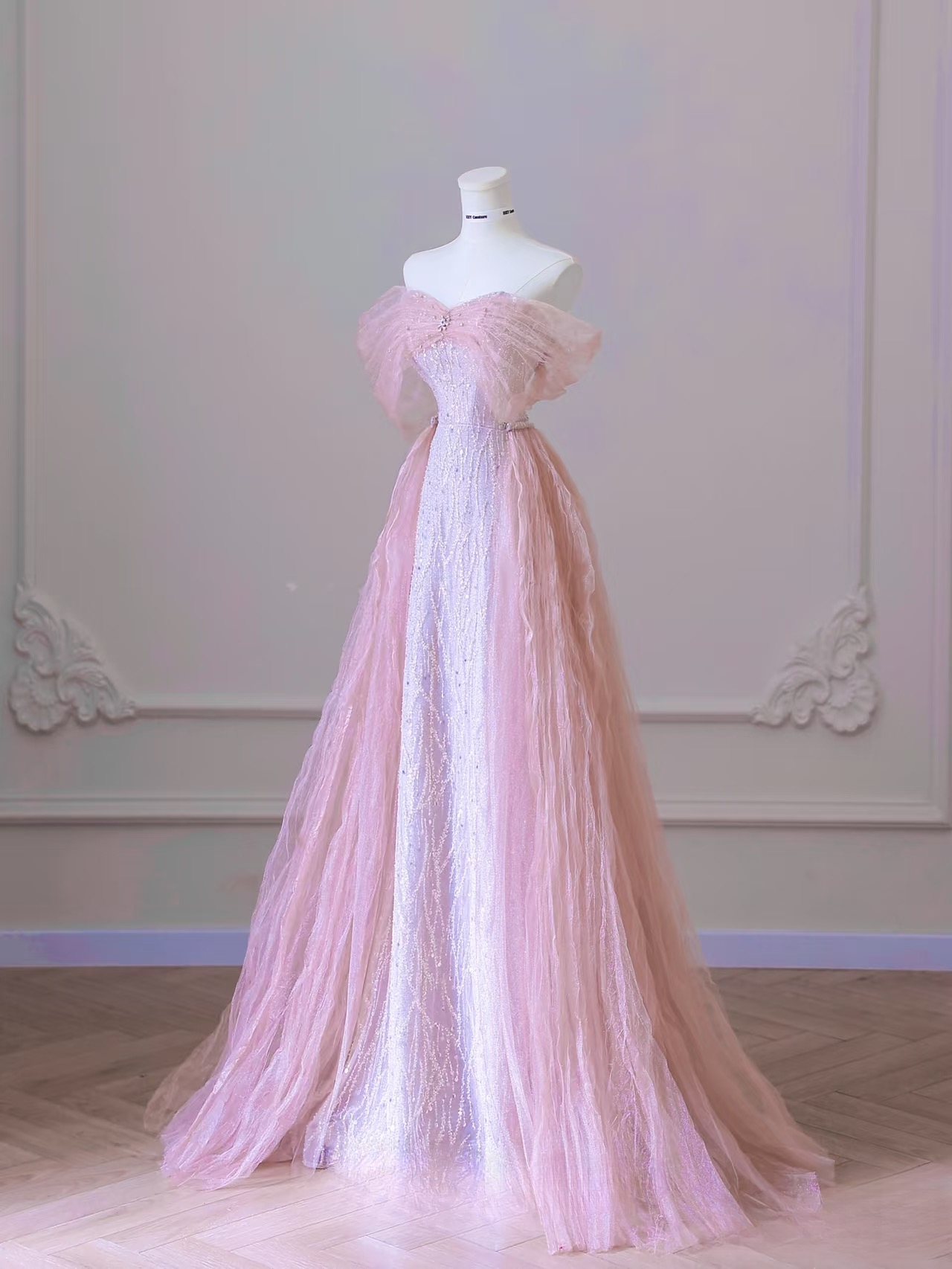 Beautiful A line Off The Shoulder Sequin Pink Prom Dresses Inspiration Prom Dress Princess Graduation Dress AB004