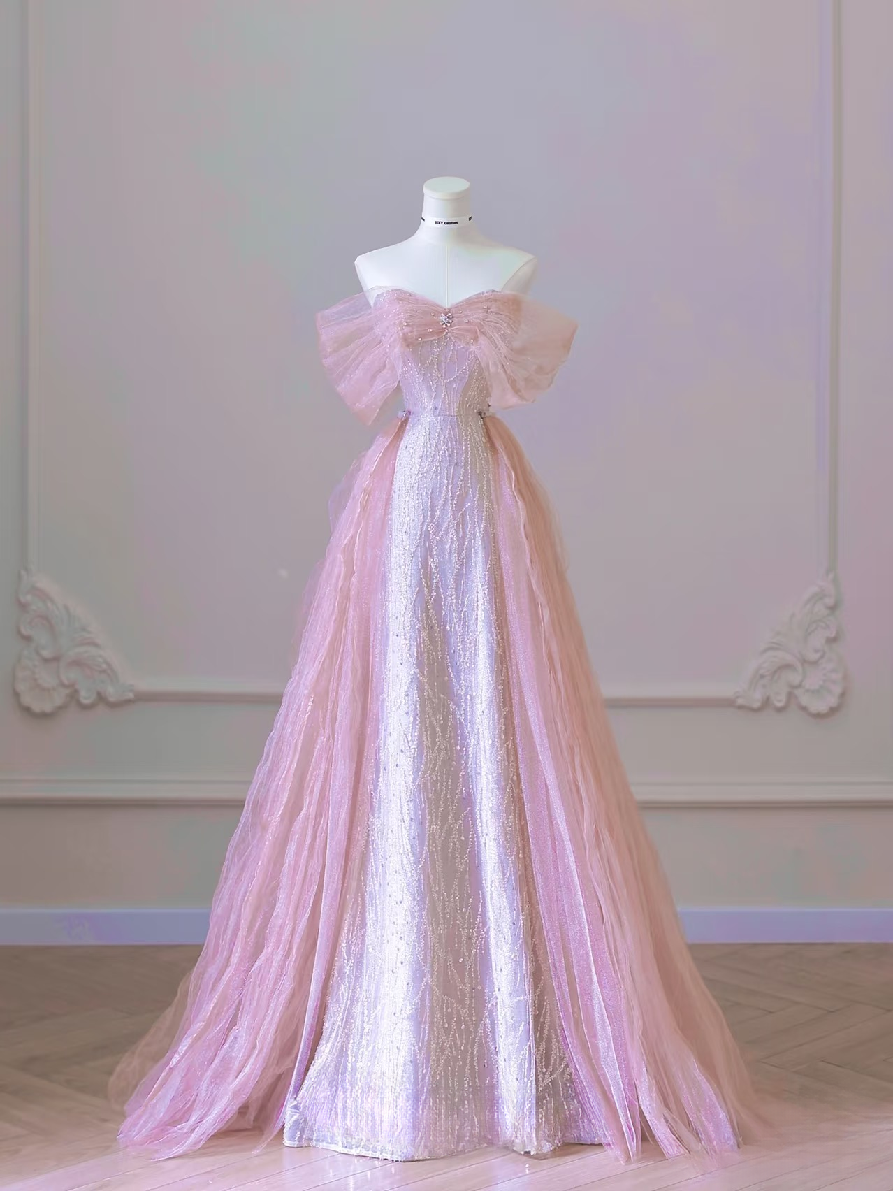 Beautiful A line Off The Shoulder Sequin Pink Prom Dresses Inspiration Prom Dress Princess Graduation Dress AB004