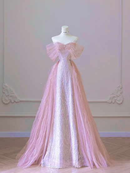 Beautiful A line Off The Shoulder Sequin Pink Prom Dresses Inspiration Prom Dress Princess Graduation Dress AB004