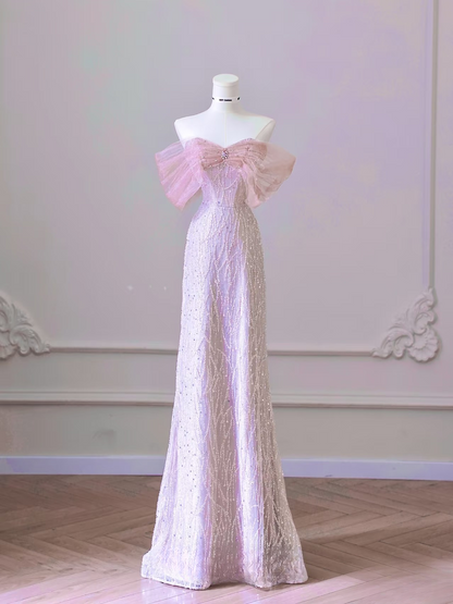 Beautiful A line Off The Shoulder Sequin Pink Prom Dresses Inspiration Prom Dress Princess Graduation Dress AB004