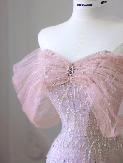 Beautiful A line Off The Shoulder Sequin Pink Prom Dresses Inspiration Prom Dress Princess Graduation Dress AB004