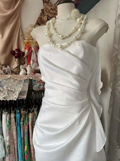 Vintage Prom Dresses 1950s Formal Retro Classy A line Irregular White Chiffon Evening Dress Long Prom Party Gown AU070