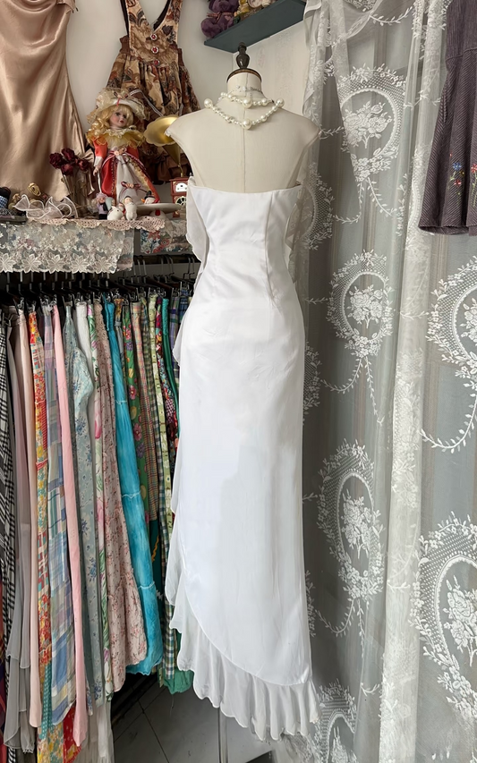 Vintage Prom Dresses 1950s Formal Retro Classy A line Irregular White Chiffon Evening Dress Long Prom Party Gown AU070