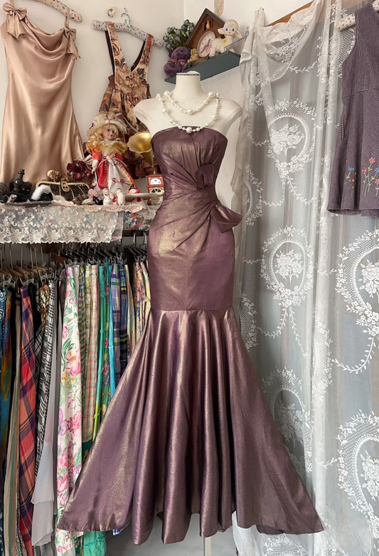 Vintage Prom Dresses 90s Formal Mermaid Strapless Sequin Formal Dress Party Outfits Prom Gowns AU071