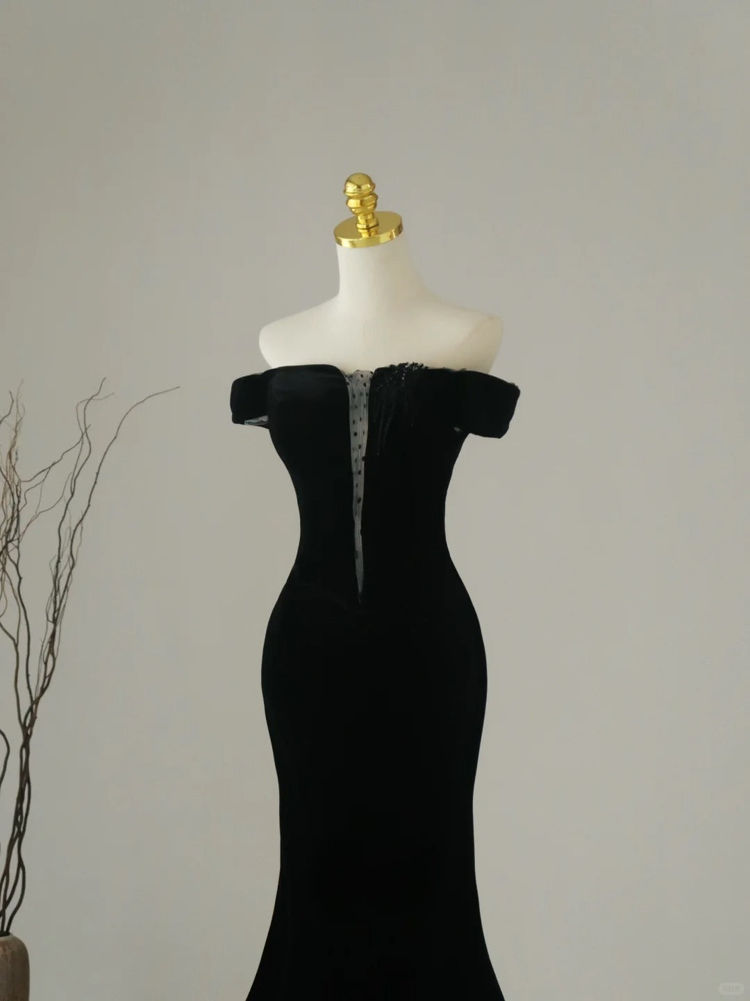 Simple Mermaid Off The Shoulder Black Velvet Cap Sleeves Prom Dresses Long Prom Gowns AU072