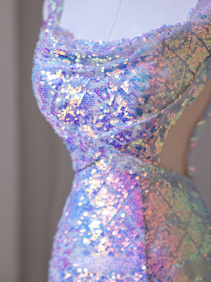 Elegant Mermaid Square Neck Sleeveless Sequin Long Floor Length Prom Dress Inspiration Prom Dresses AU073