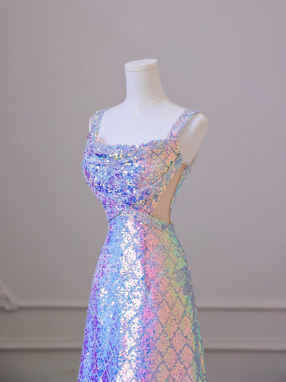 Elegant Mermaid Square Neck Sleeveless Sequin Long Floor Length Prom Dress Inspiration Prom Dresses AU073
