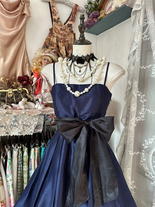 Retro Ball Gown Spaghetti Straps Navy Blue Satin Short 19th Birthday Dress Homecoming Dresses Cocktail Gown AU074