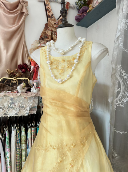 Vintage Prom Dresses 1950s Formal Retro Classy A line Square Neck Yellow Tulle Evening Dress Long Prom Party Gown AU075