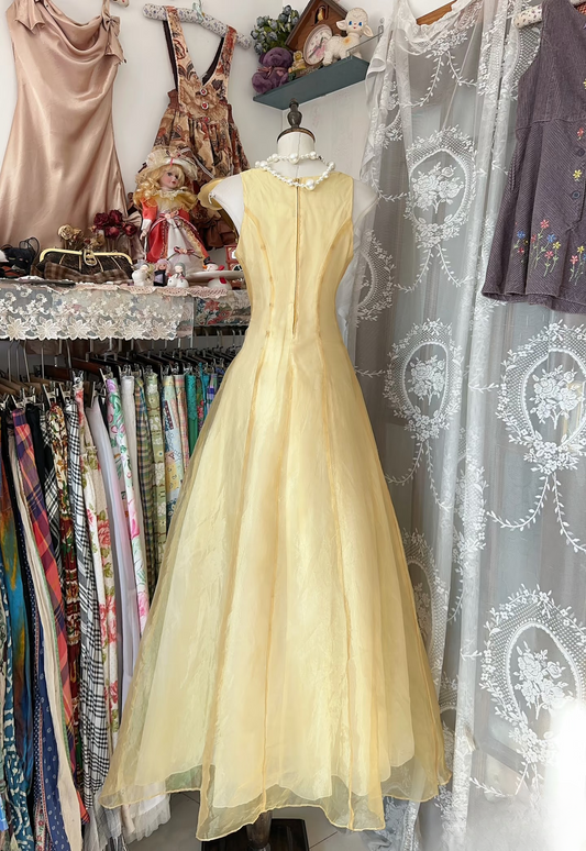 Vintage Prom Dresses 1950s Formal Retro Classy A line Square Neck Yellow Tulle Evening Dress Long Prom Party Gown AU075