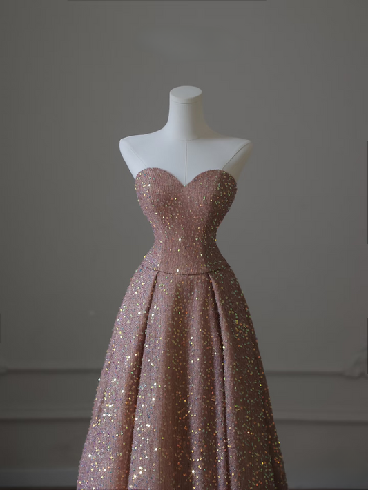 Elegant A Line Sweetheart Sequin Sleeveless Long Floor Length Prom Dress Inspiration Prom Dresses AU076