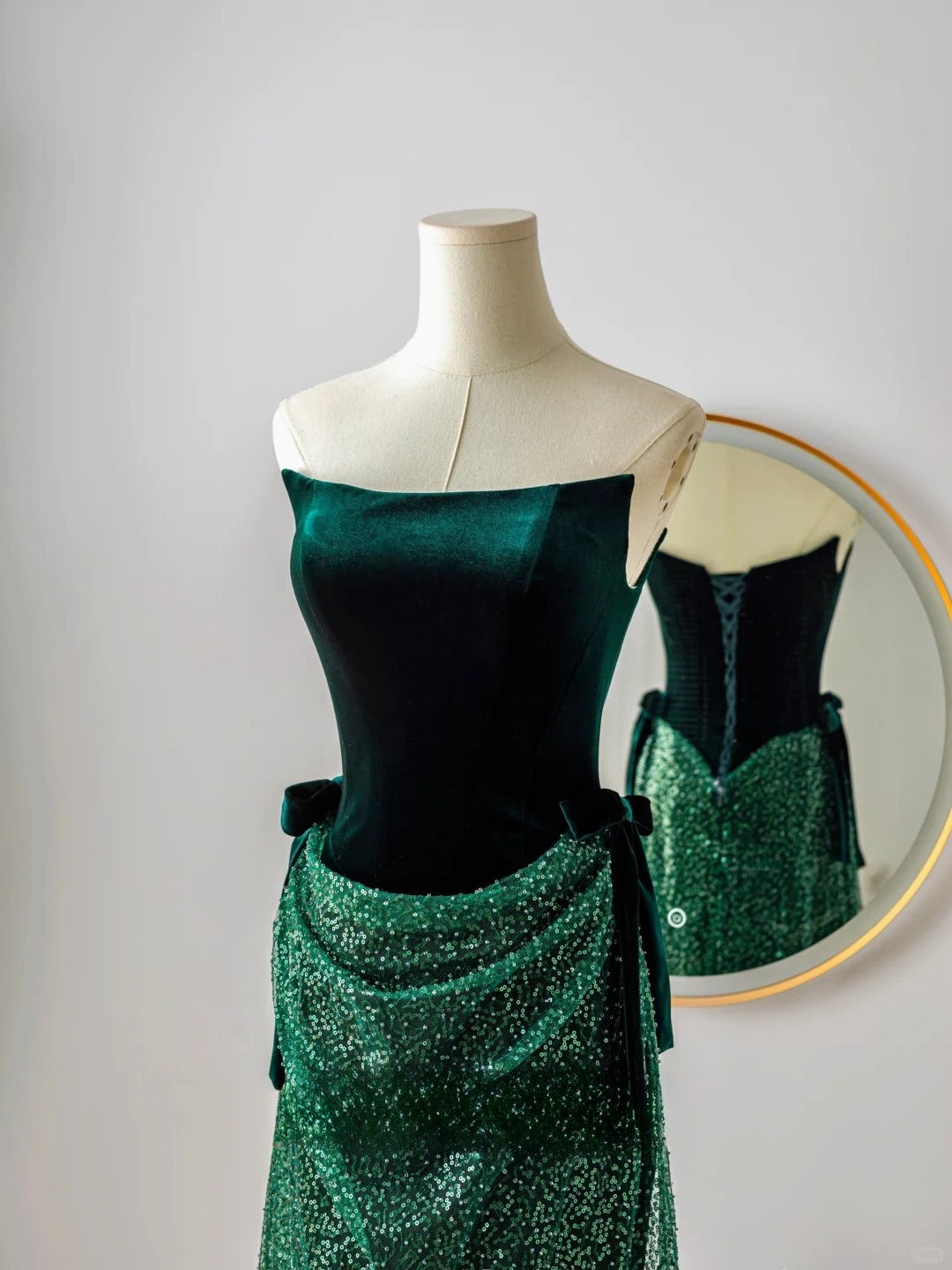 Unique Mermaid Strapless Dark Green Sequin Prom Dresses Long Party Dress 20th Birthday Outfits Formal Gown AU077