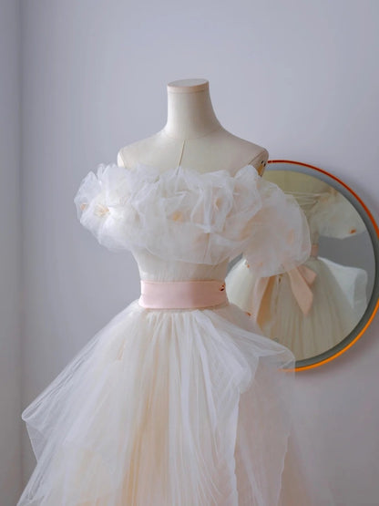 Classy Ball Gown Off The Shoulder Tulle Prom Dresses Long Party Dress Evening Outfits Graduation Dress AU078