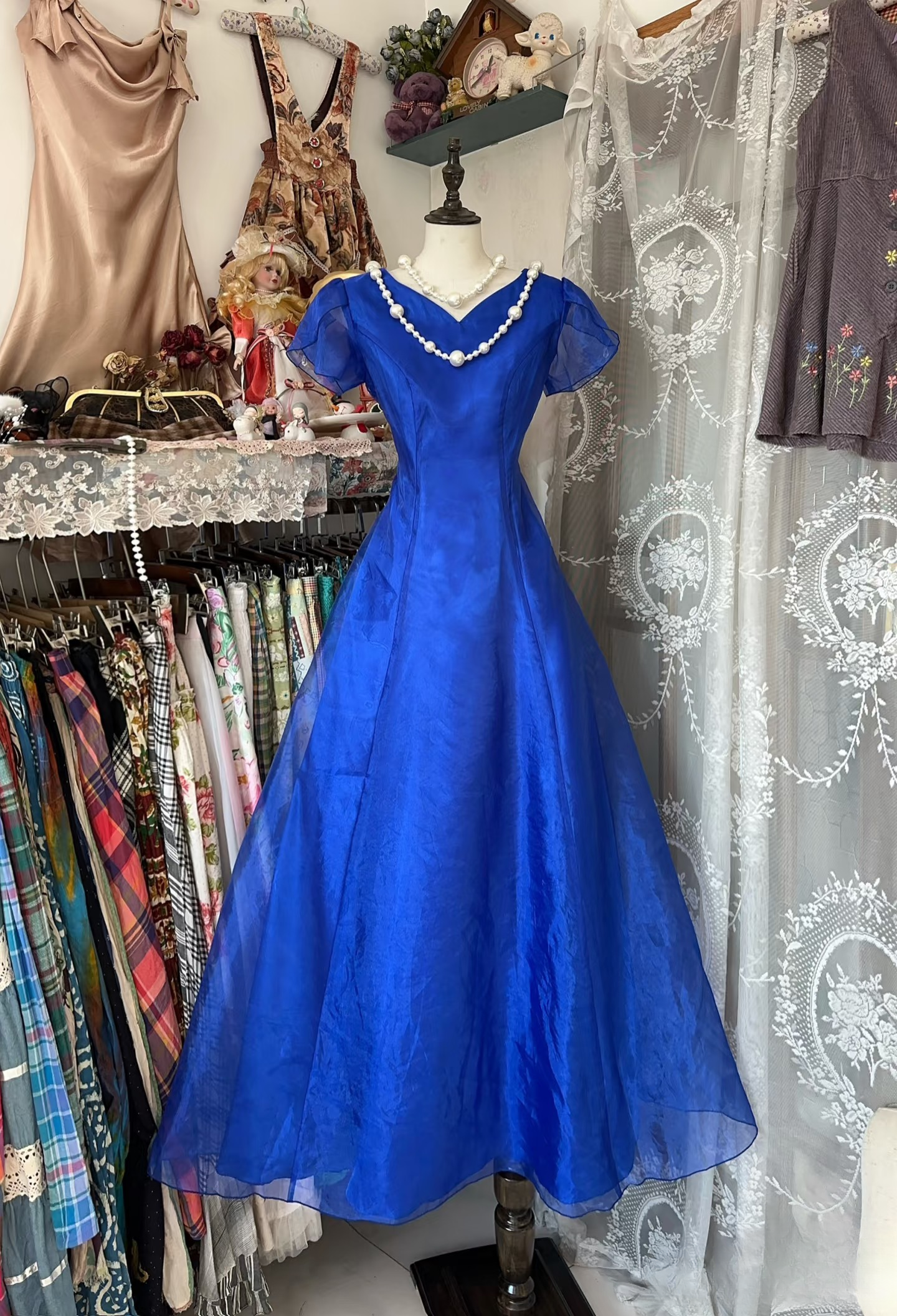 Vintage Prom Dresses 1950s Retro Classy A line V Neck Royal Blue Long Party Dress Inspiration Evening Dresses AU078