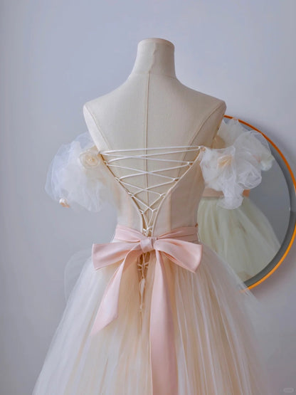 Classy Ball Gown Off The Shoulder Tulle Prom Dresses Long Party Dress Evening Outfits Graduation Dress AU078