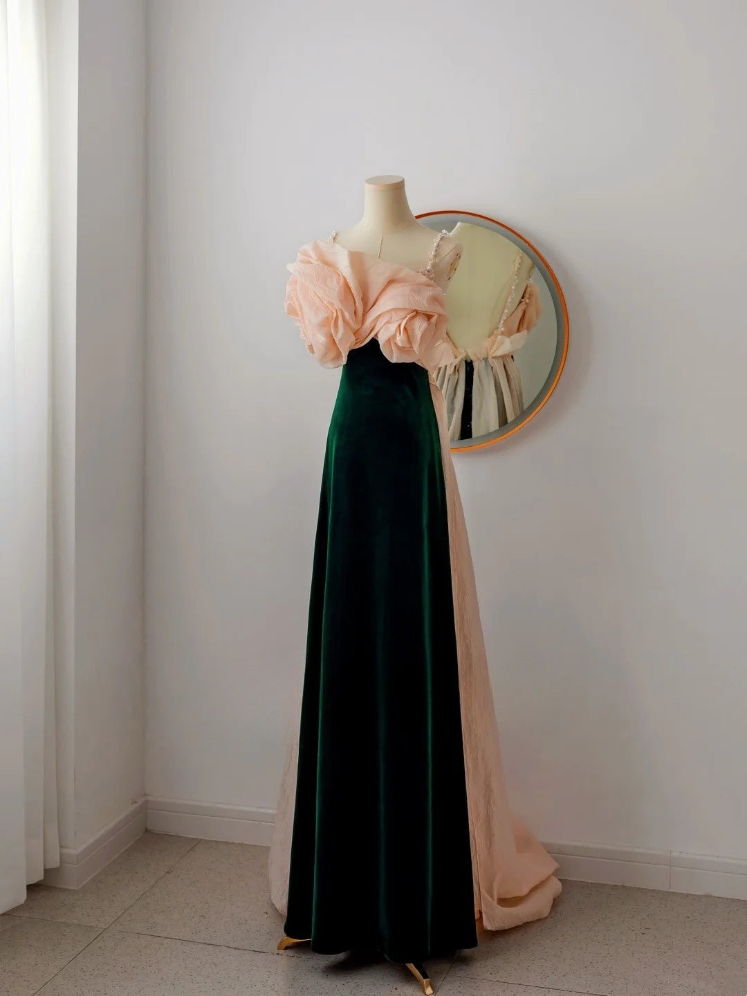 Classy A Line Spaghetti Straps Dark Green Velvet Prom Dresses Formal Dress Birthday Outfits Prom Gown AU079